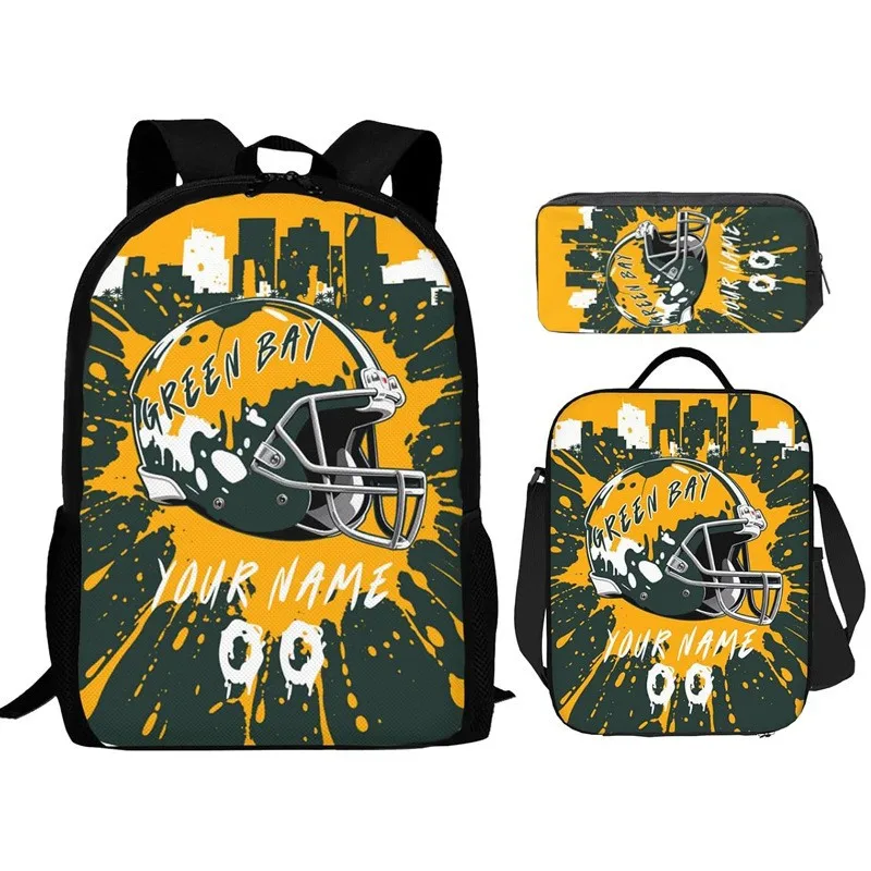 

Luxury Novelty Peculiar Cool American football 3D Print 3pcs/Set pupil School Bags Laptop Daypack Backpack Lunch bag Pencil Case