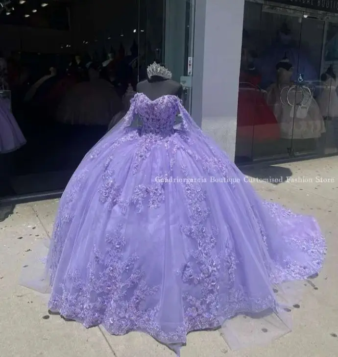 Lila Paarse Sprankelende Prinses Quinceanera Jurken 2024 Prachtige Off-Shoulder Kralen Bloem Applique Vestido De Princesa