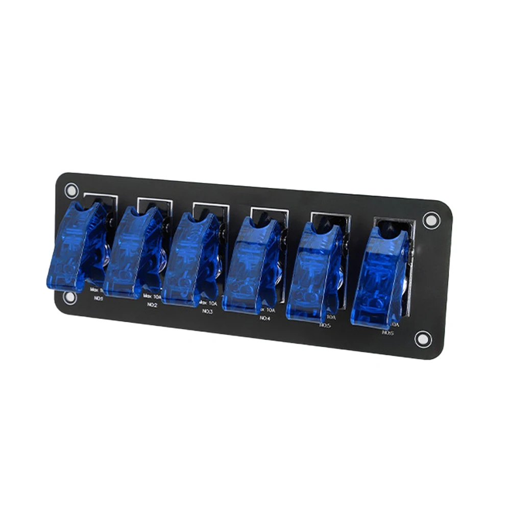 10A 6-Position Rocker Switch Panel 12V/24V Metal Carbon Fiber Blue LED Indicator Fuse Protected For Car For RV For Racing