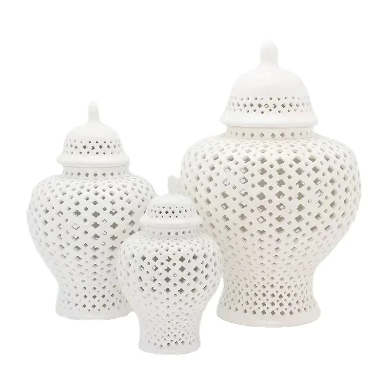 Classical Light Luxury Ceramic Carving Through Hollowing General Jar Home Decoration Living Room Furnishings Storage Home Gift