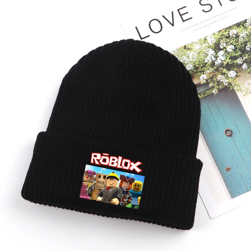 Roblox sombreros de lana juego de dibujos animados figura de Anime estampado tocado calle al aire libre caliente Animes gorro tejido niño niña