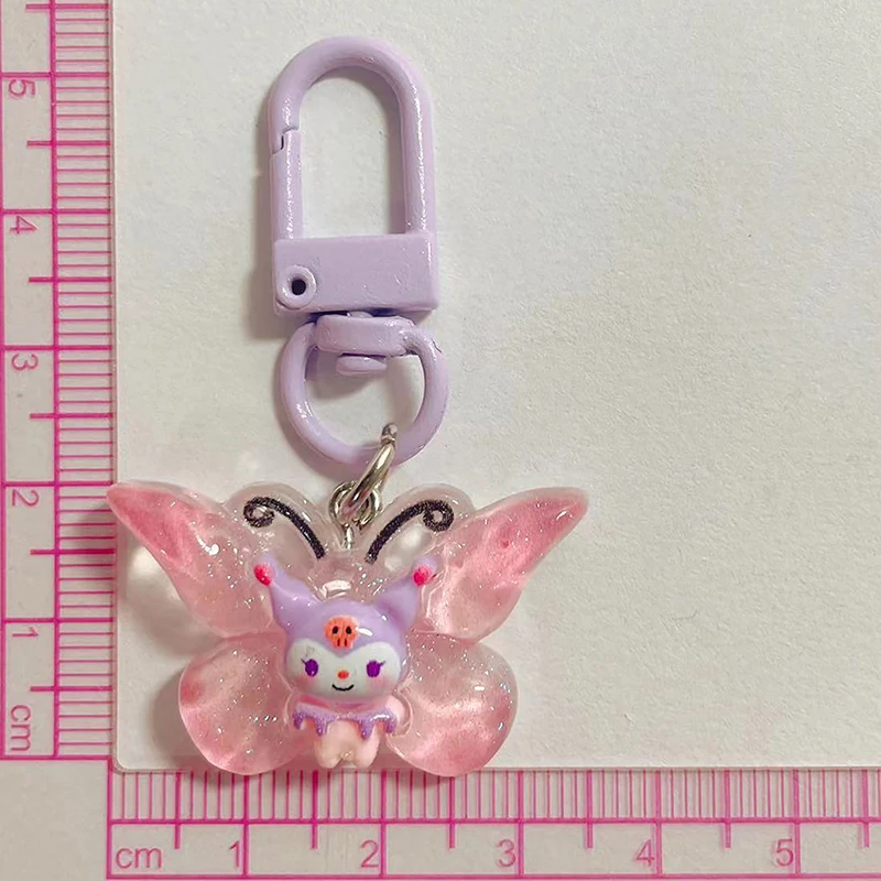 1PC Sparkling Butterfly Sanrio HelloKitty Keychain Cute Kuromi Mymelody Action Anime Figures Pendant Car Backpack Ornaments Gift