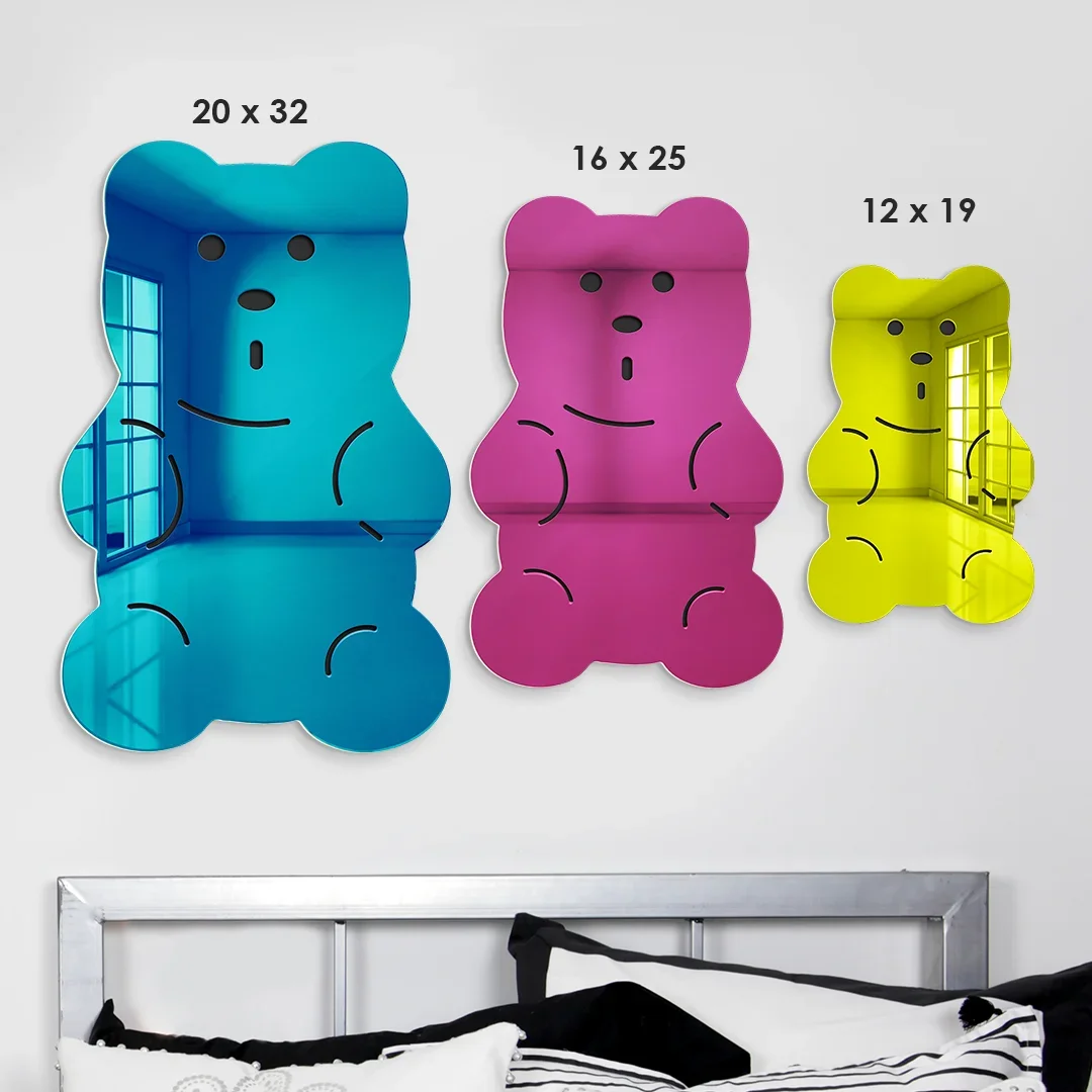 Gummy Bear Mirror Wall Art Vibrant Candy Wall Decor 3D Acrylic Bear Wall Hanging Mirror for Bedroom Dorm Living Room