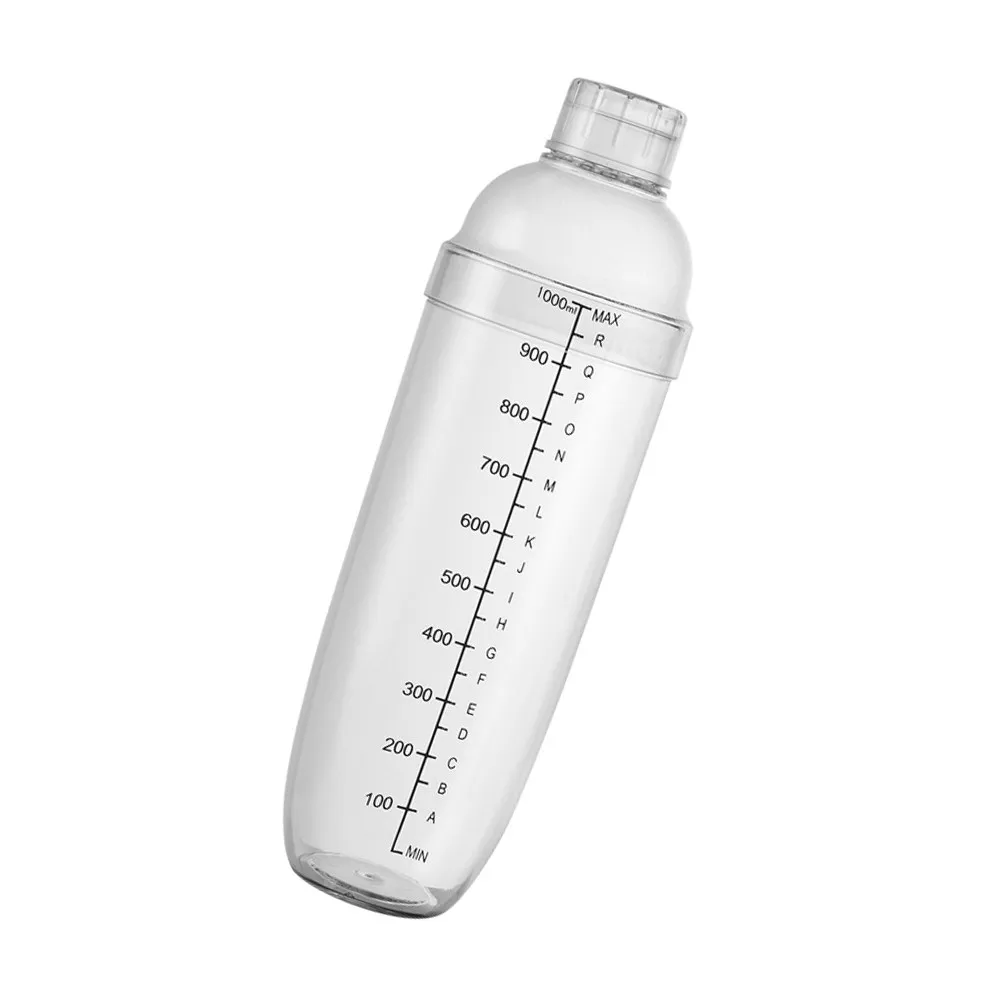 Transparent Cocktail Shaker 1000ml Shatter Resistant Leakproof Mixing Cup with Scale for Home Bar