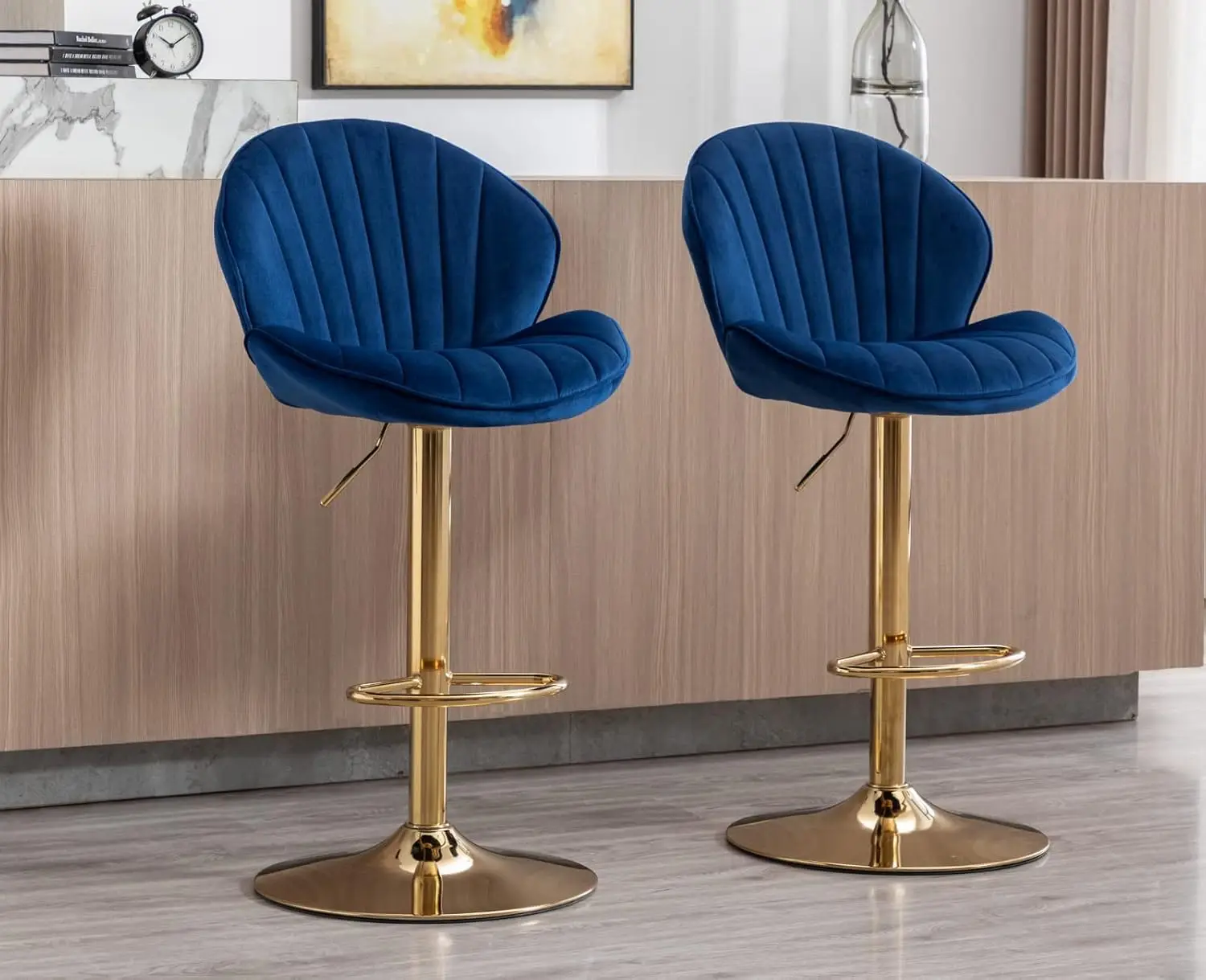Velvet Swivel Bar Stools Set Of 2 Counter Height With Back & Gold Base Adjustable Kitchen Island Chairs For Home Bar, Customized