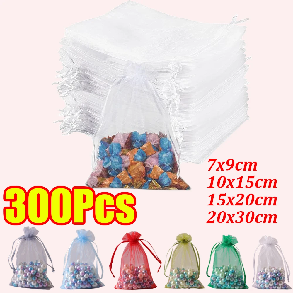 50-300 pièces sac cadeau en Organza sac à bijoux 7*9 10*15 15*20 20*30cm sac de fruits fête de mariage cadeaux de Festival de noël sacs cadeaux de bonbons