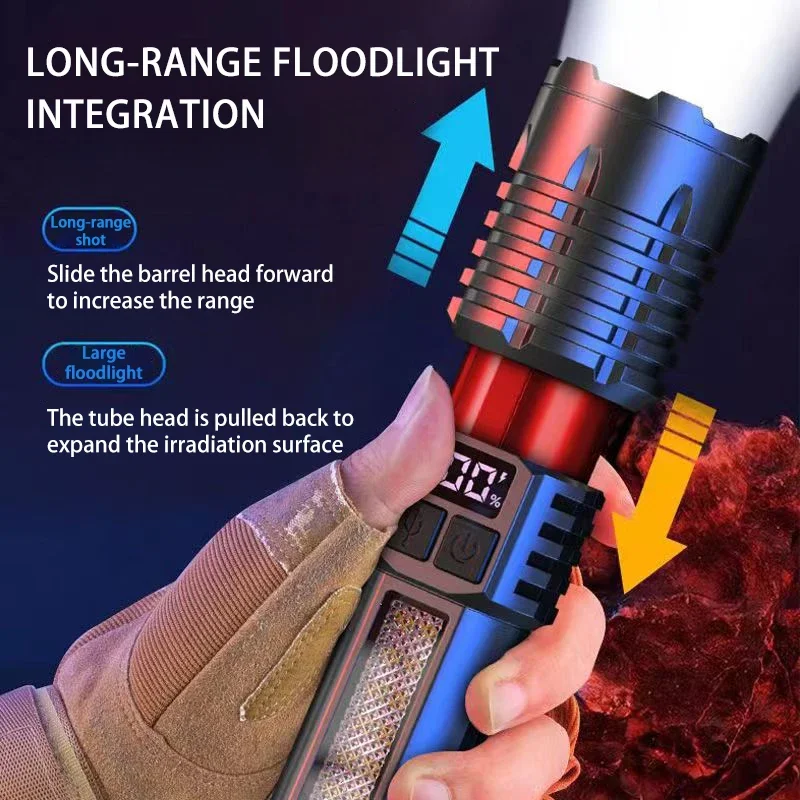 White Laser Flashlight Strong Light LED Telescopic Focus Super Long -range Liquid Crystal Number Showing Flashlight