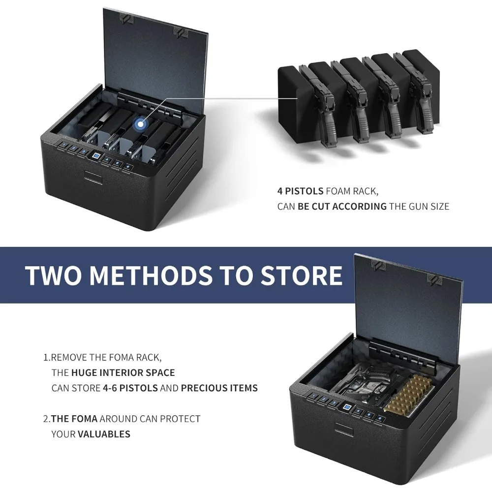 Gun Safe, Biometric Quick Access Gun Safe for Handgun, 4 Pistols High Capacity Handgun Safe with Digital Keypad, Biometric Fing