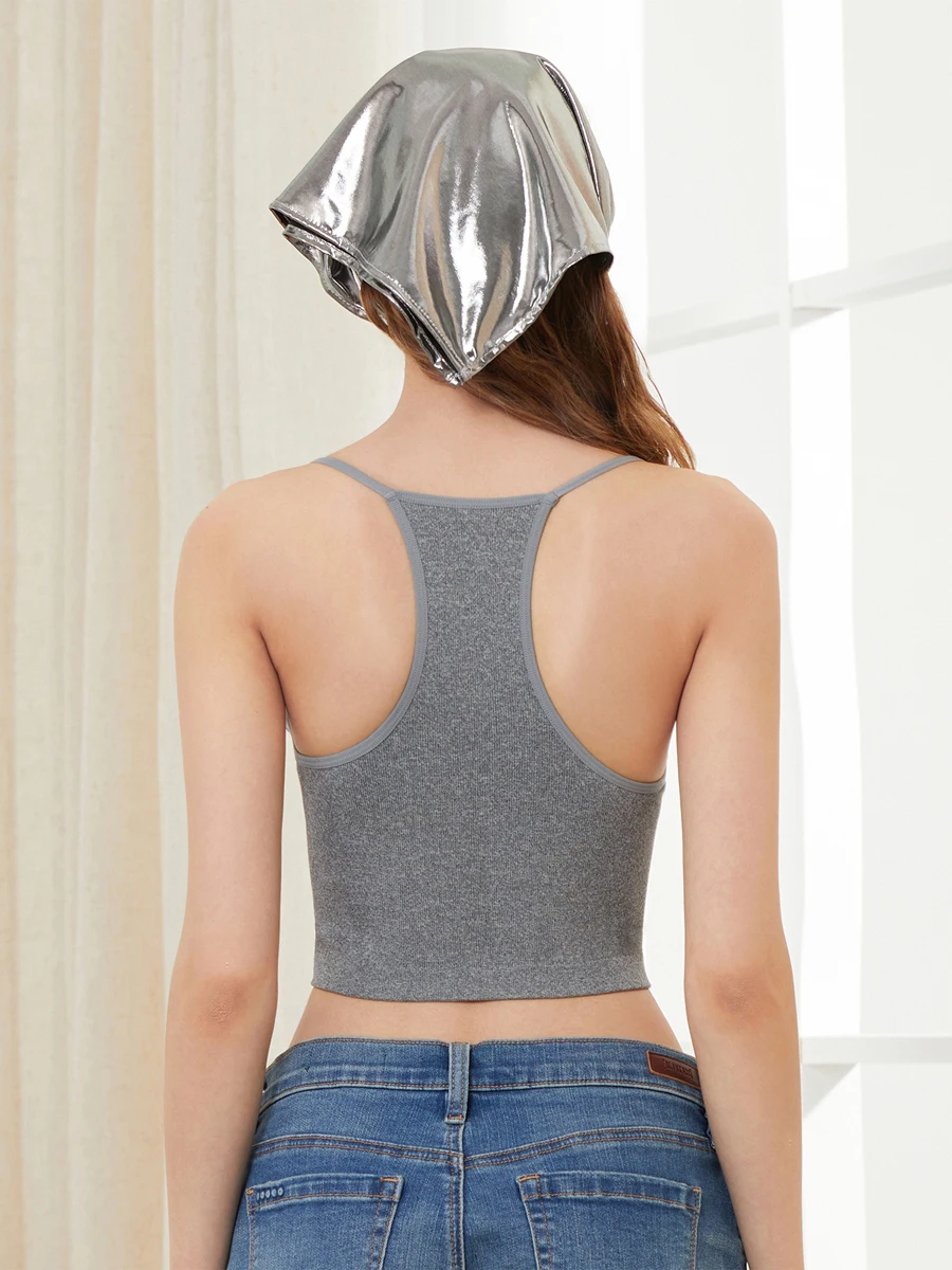 wsevypo Summer Casual Grey Vests Women's Spagehtti Straps U Neck Cutout Crop Cami Tops for Streetwear Fashion Basics Camisole image 6