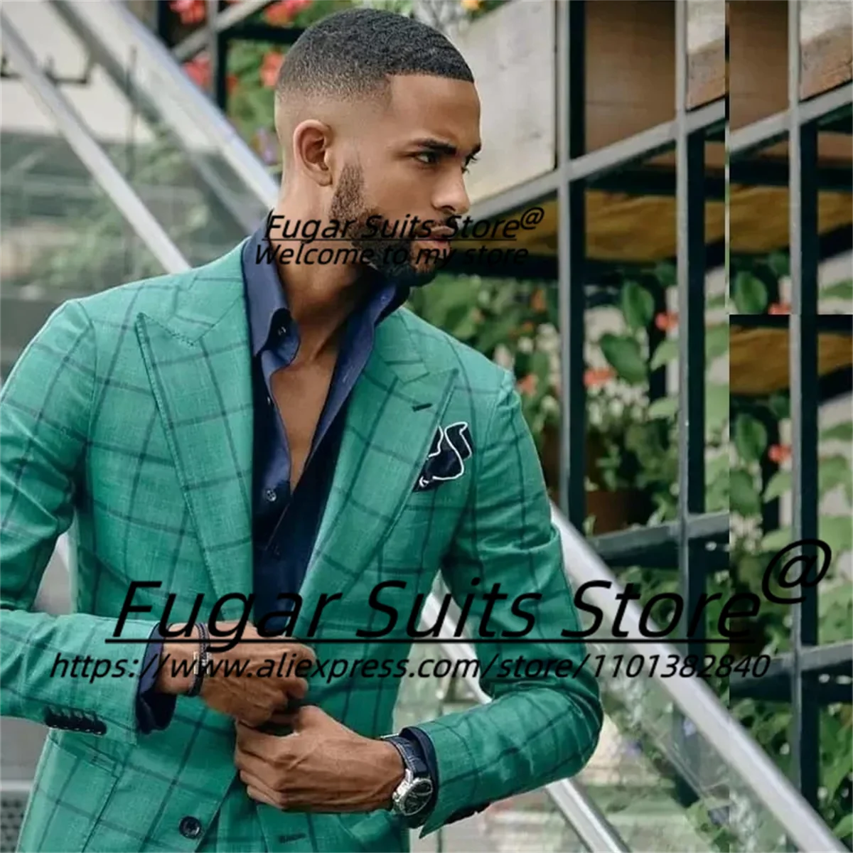 

Classic Green Plaid Formal Men Suits Slim Fit Peak Lapel Best Man Prom Party Tuxedos 2Pcs Sets Business Male Blazers Ropa Hombre