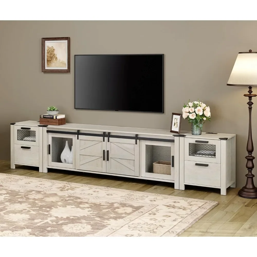 TV Stand Set for 85 Inch TV with Charging Station, 3 in 1 Wood Entertainment Center TV Console Table for Living Room Bedroom