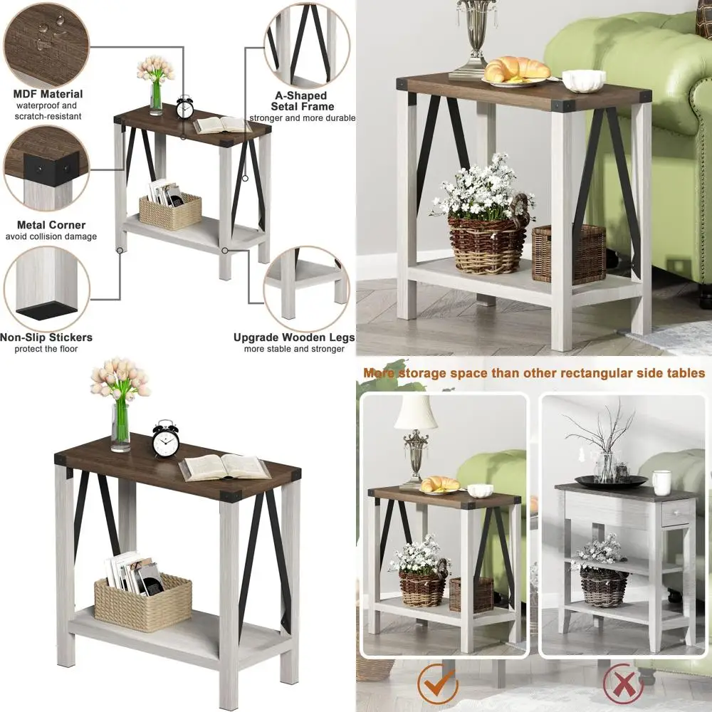 

Приставной столик в деревенском стиле для небольших помещений, подходит для гостиной и спальни (белый и коричневый)