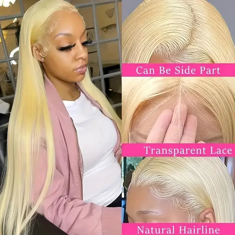 180% Straight Transparent 613 Blonde 13x4 HD Lace Frontal Wig 40 Inch  Pre-plucked Brazilian For Women Human Hair Wig