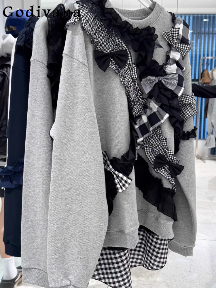 

2026 Spring Women's Loose Slimming Casual Sweatshirt Japanese Style Cute Bow Long Sleeve Pullover Lady Daily Hoodies Tops Mujer