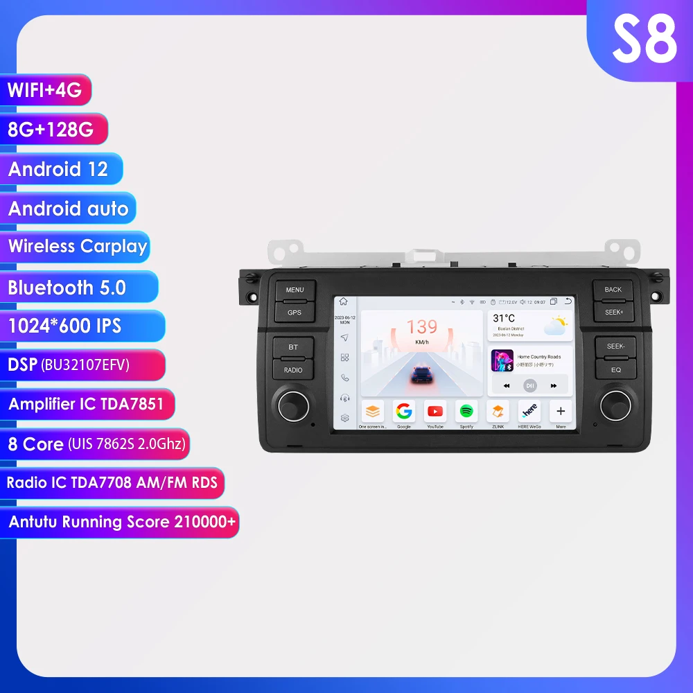 7Android Auto Car radio GPS Stereo For BMW E46 M3 1998-2006 318 320 325 330 335 Multimedia player 2din Autoradio 4G BT Carplay