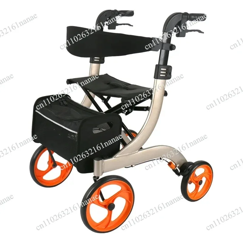 Height Adjustable Folding Walker with Seat, Lightweight Aluminum Folding Shopping Trolley