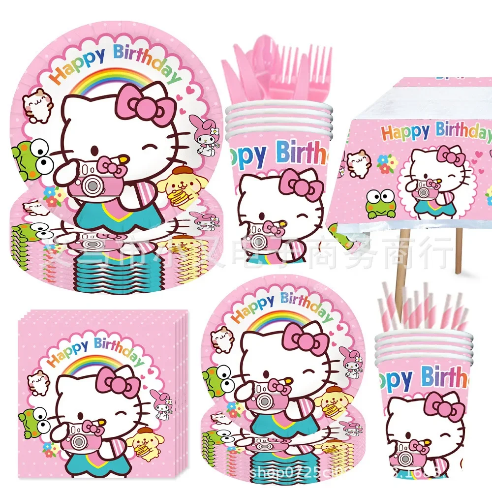 Hallo Kitty Party Dekoration liefert Geschirr Zubehör Geburtstag Hintergrund Weihnachten Dekor Baby party DIY Banner Pappbecher