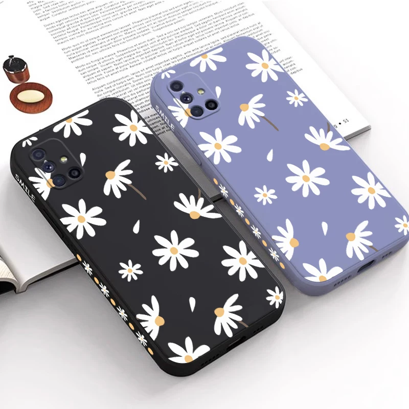 A51 White Sunflower Silicone Phone Case For Samsung Galaxy A51 Shatterproof Camera Protection Galaxy A51 4G Thin Soft Back Cover