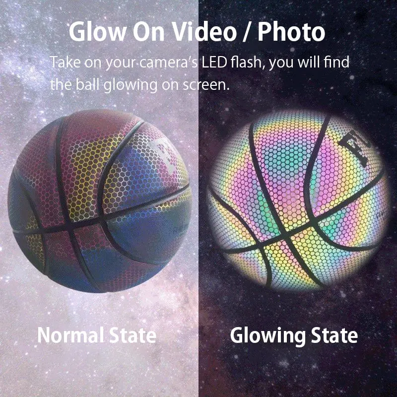 Reflective Basketball Size 7 Outdoor Indoor Glowing Basketball Holographic Color Luminous Basketball Ball