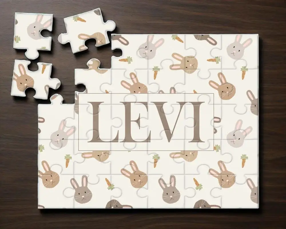 25*20 CM Personalizzato Ragazzo Coniglietto di Pasqua Nome Puzzle Cestino di Pasqua Riempitore per Bambini Regalo di Pasqua, Puzzle con Nome, Puzzle Personalizzato 5*6 Pezzi