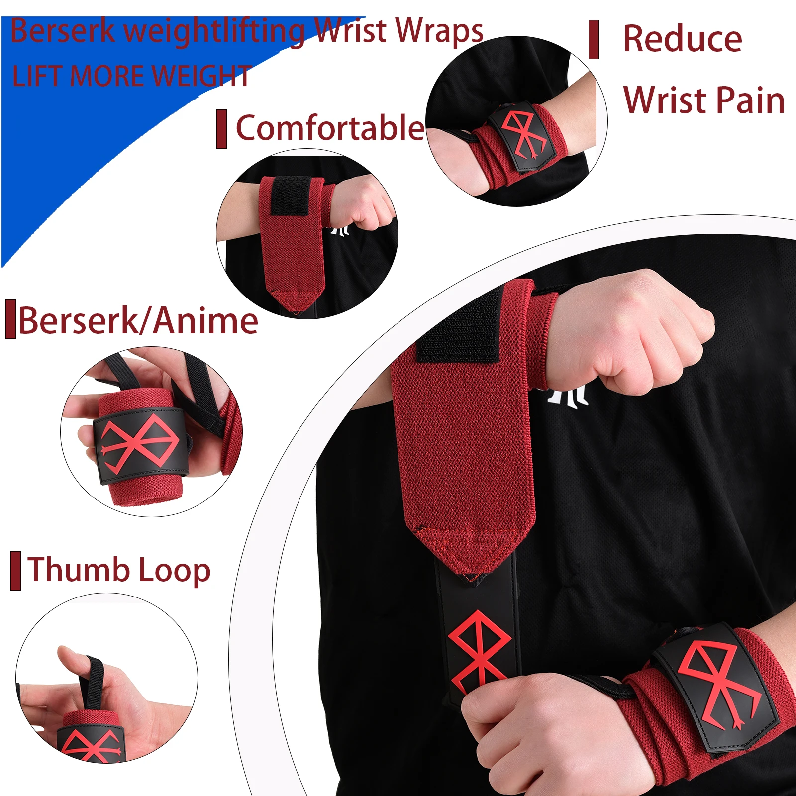 สายรัดยกน้ำหนัก - สายรัดข้อมือสำหรับยกน้ำหนัก, เดดลิฟต์, ออกกำลังกาย, ครอสฟิต, เสริมสร้างความแข็งแรง, ยกน้ำหนักแบบโอลิมปิก - สายรัดออกกำลังกาย