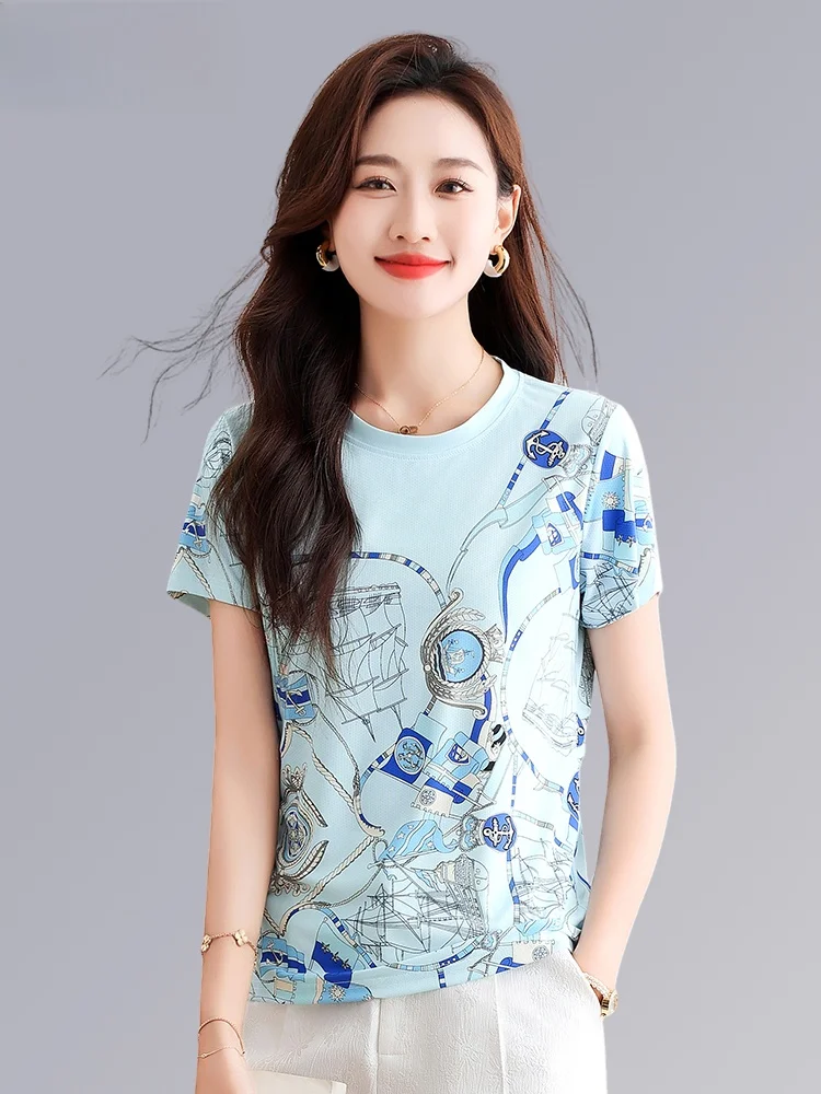 TUCANO Qui Dry Spor T-shirt femme soie glacée ort Sve Faionable Anti-âge maman haut d'été coréen Sle coupe ample