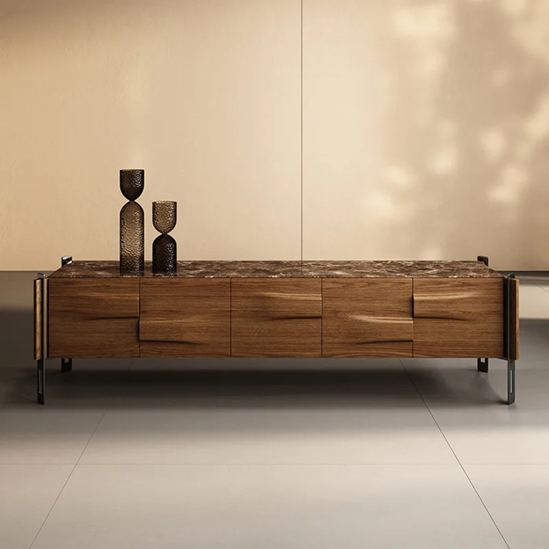 Italian-style minimalist TV cabinet, modern minimalist villa living room marble TV cabinet, light luxury solid wood bedroom base