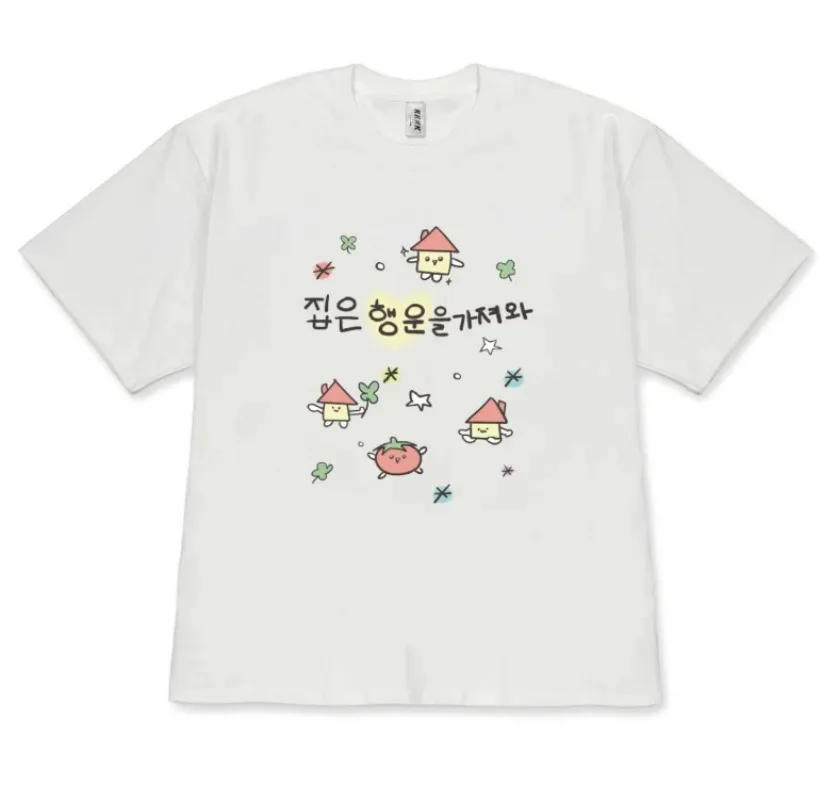 Korean Style Cute Lucky House Graphic Women Tee Kawaii Korean Quote Printed Tee Summer Women Aesthetic Y2k Soft Casual Daily Tee