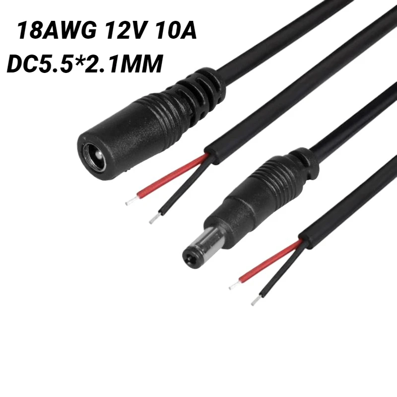 All Copper DC5.5*2.1MM Hight Power DC Power Cord Male Female 18AWG 12V10A DC Adapter Extendsion Cord Charging 2Wire Single Plug