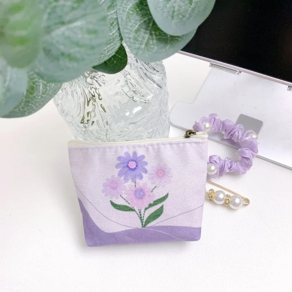 Mini Printed Coin Small Pouch Polyester Flower Canvas Zero Wallet Colorful Zipper Chinese Style Purse Travel