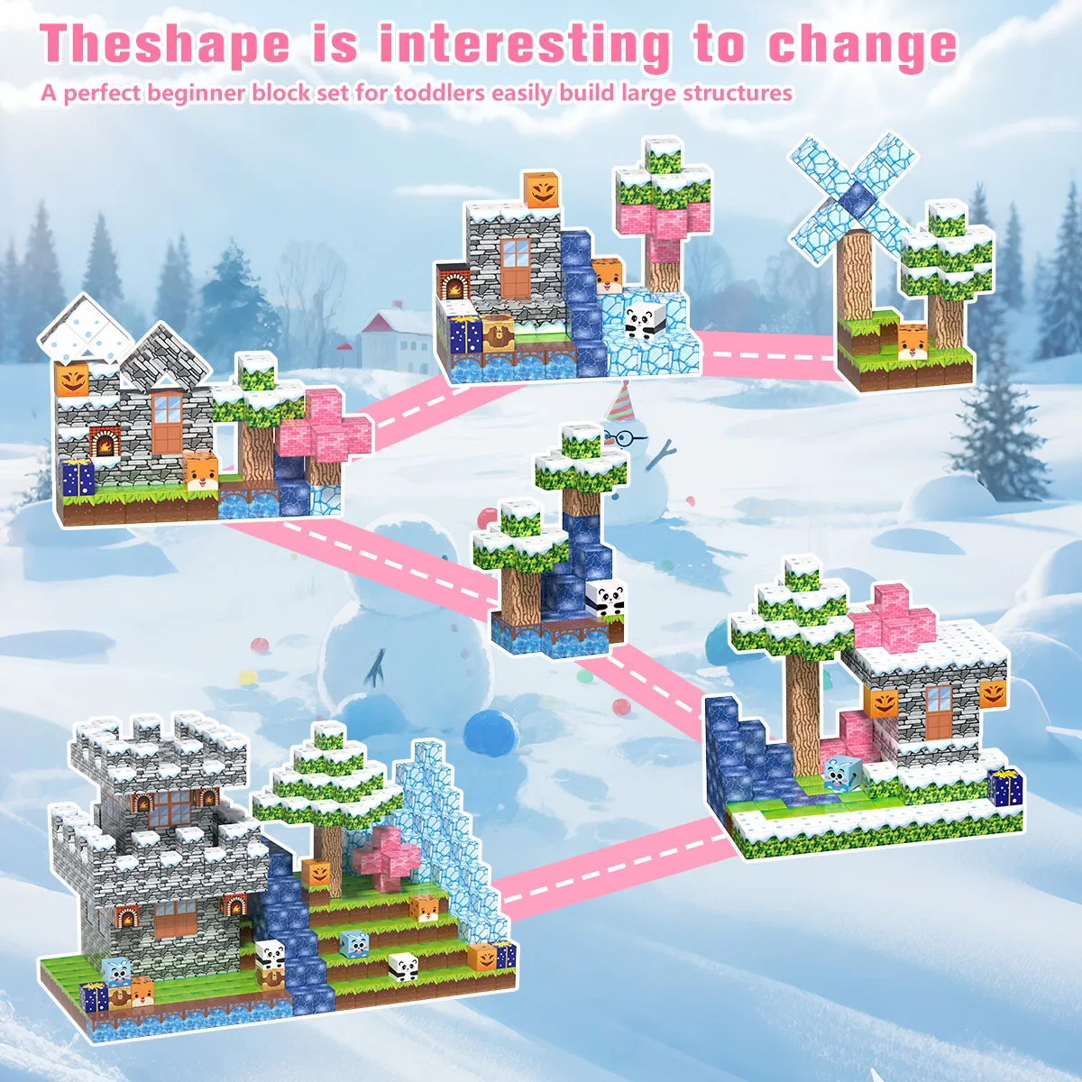 2.0 ซม.Snow Theme บล็อกอาคารแม่เหล็ก MOC มินิสแควร์อิฐการศึกษาแม่เหล็กของเล่นเด็กวันหยุดคริสต์มาสของขวัญ