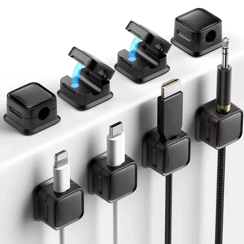 6 Pcs Magnetic Cable Clip Winder Holder Adhesive Wire Keeper Cord Cable Organizer USB Charging Cables Winder For Office Desktop