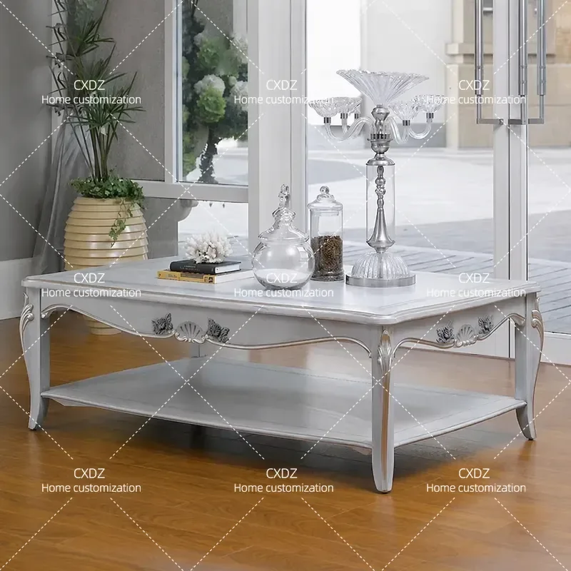 Customizable Solid Wood Carved Rectangular Coffee Table and Dining Table for Living Room and Dining Area French American