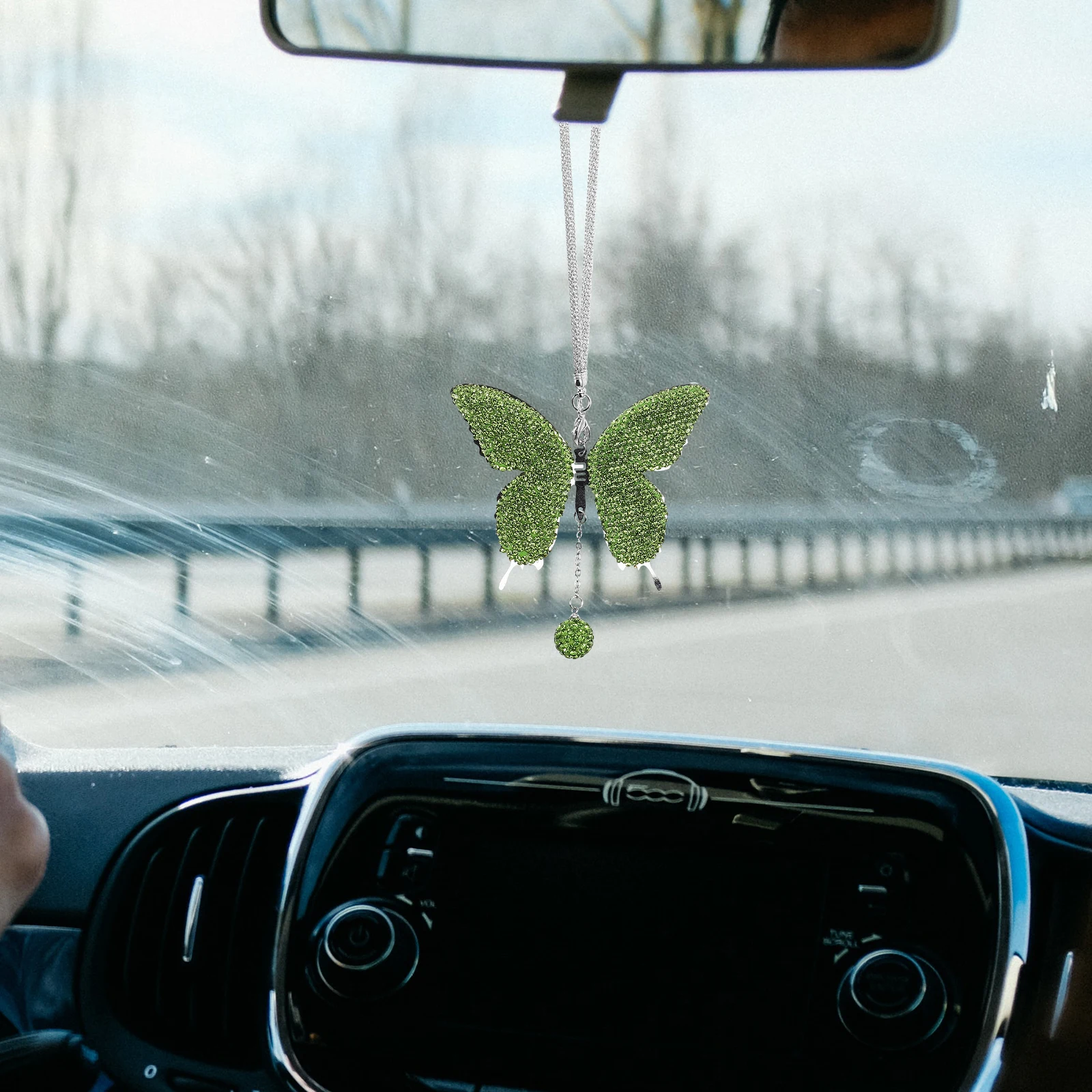 

Car Accessories Cute Automotive Charms Butterfly Hanging Ornament Rearview Mirror Hanger Rhinestones