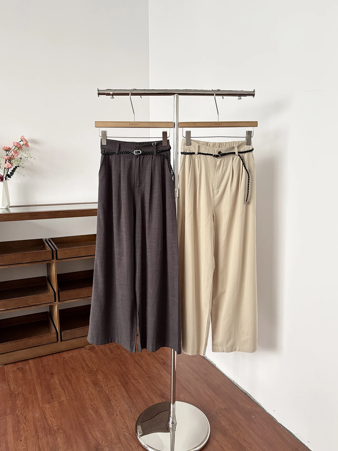 

Diyi Commuter Wide Leg Casual Pants High Waist Button Closure Linen Blend Slimming Nine-Five Length Summer Straight Long Trou...