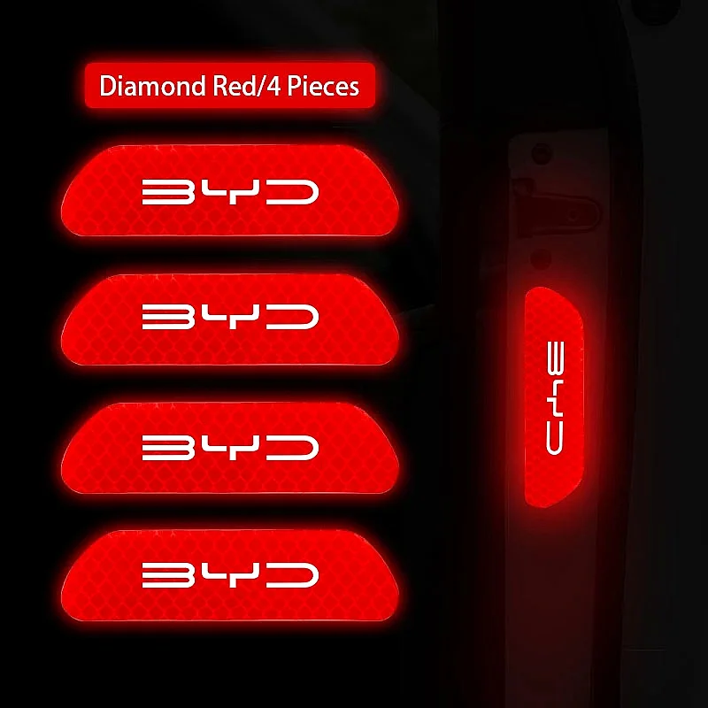 4Pcs Car Door High‑Visibility Reflective Marker Sticker For BYD Atto 3 Seal Dolphin Han Tang Song Yuan Safe Driving Exterior Acc