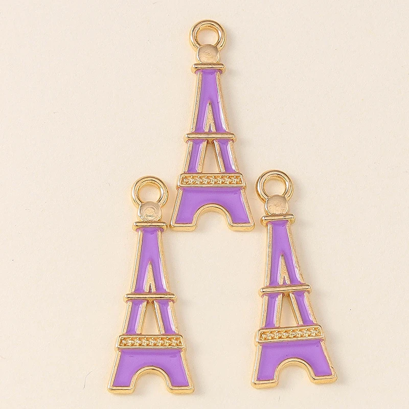 Leslie 10pcs 24*9mm Lovely Enamel Colorful Eiffel Tower Charms for Jewelry Making DIY Necklace Earring Pendants Accessories