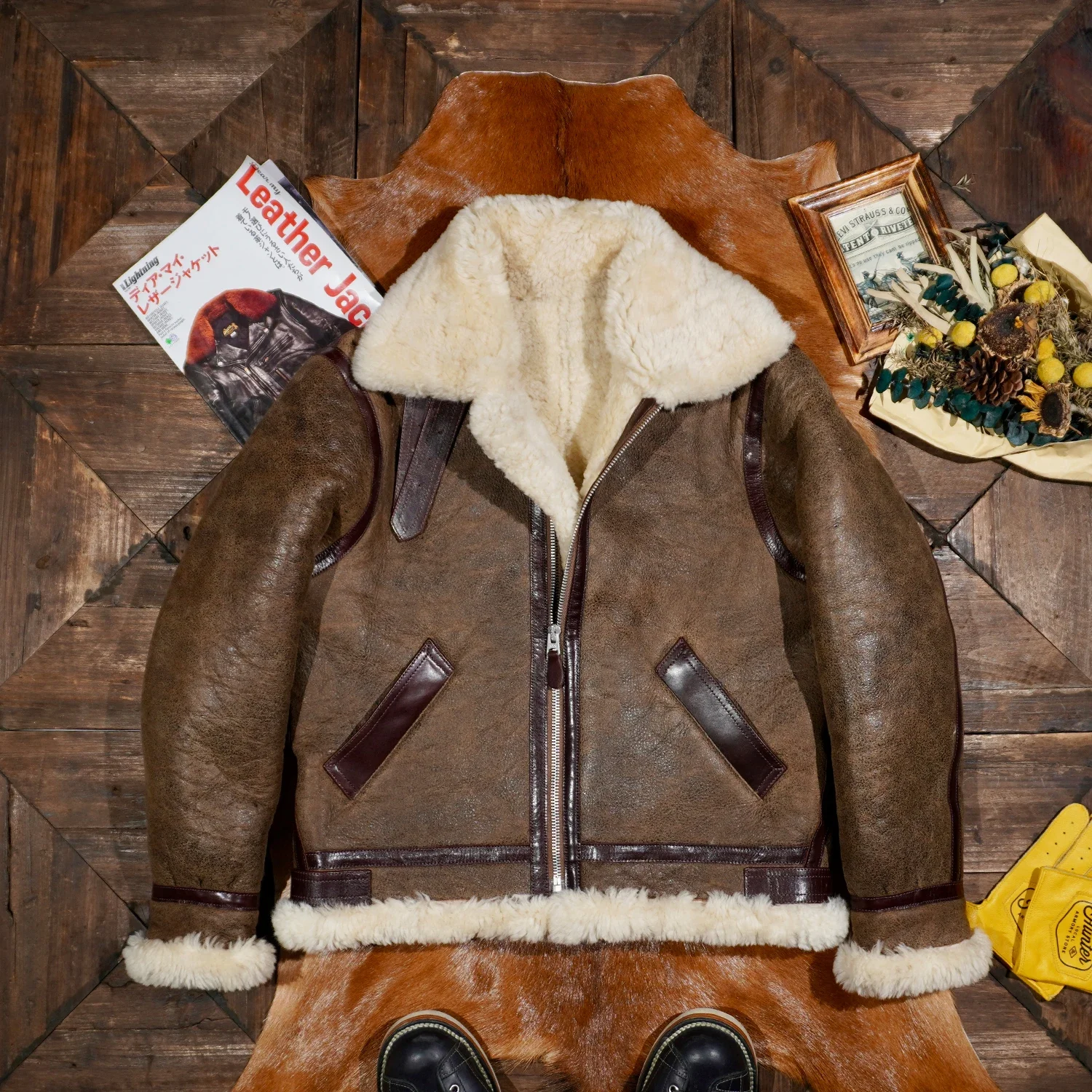 Tailor Brando Merino Shearling Classic B3 Men's Genuine Leather Warm Winter Bomber Jacket
