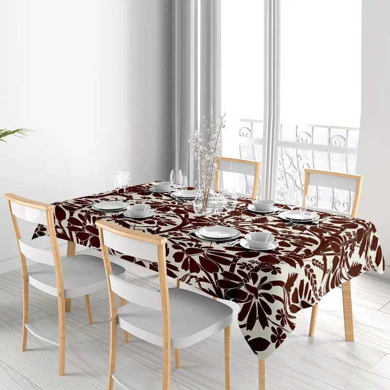مجموعة مفرش المائدة الأنيقة المصنوعة من الزهور البنية لتزيين غرفة الطعام، بياضات المطبخ القابلة للعكس من القطن بنسبة 100% مع حامل أدوات المائدة #3