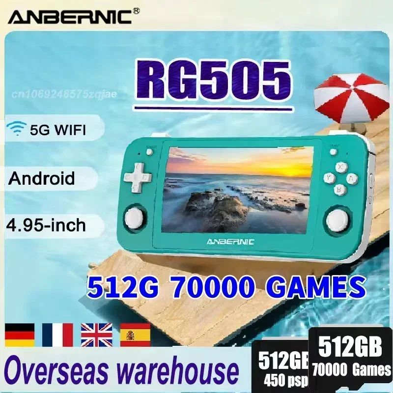 ANBERNIC RG505 Handheld Game Console Game Android 12 System  4.95-inch OLED Touch Screen for Unisoc Tiger T618 70000 Games psp