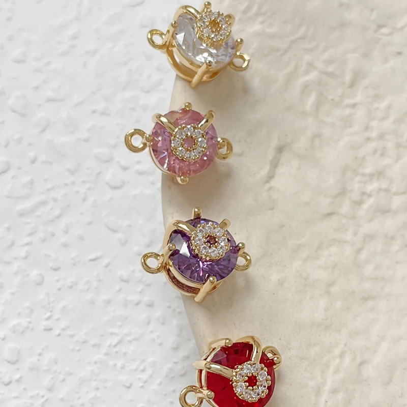 4pcs Copper Plated-gold Zirconia Bow Star Leaf Pendant Diy Handmade Bracelet Necklace Beaded Accessory Charms