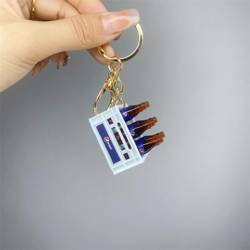 Korea Fashion Glass Drink Bottle Keychain Simulation Resin Bottle Trinket Women Keyring Spring Ring Jewelry Pendant Gift Souveni