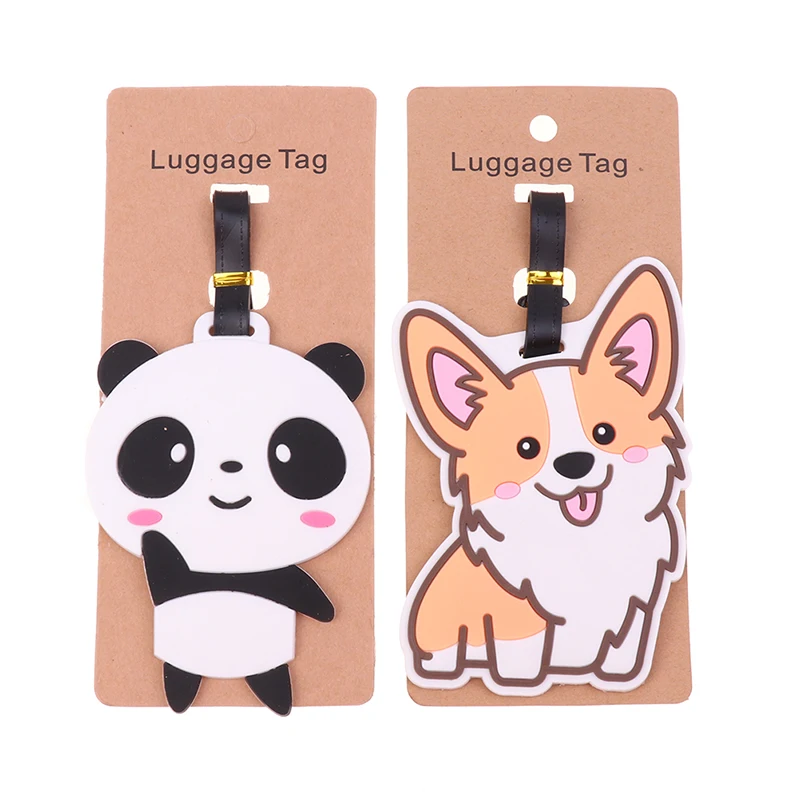 kawaii Creative Corgi Panda Luggage Tag Suitcase ID Addres Holder Baggage Boarding Tag Silicon Label Voyage Travel Accessories