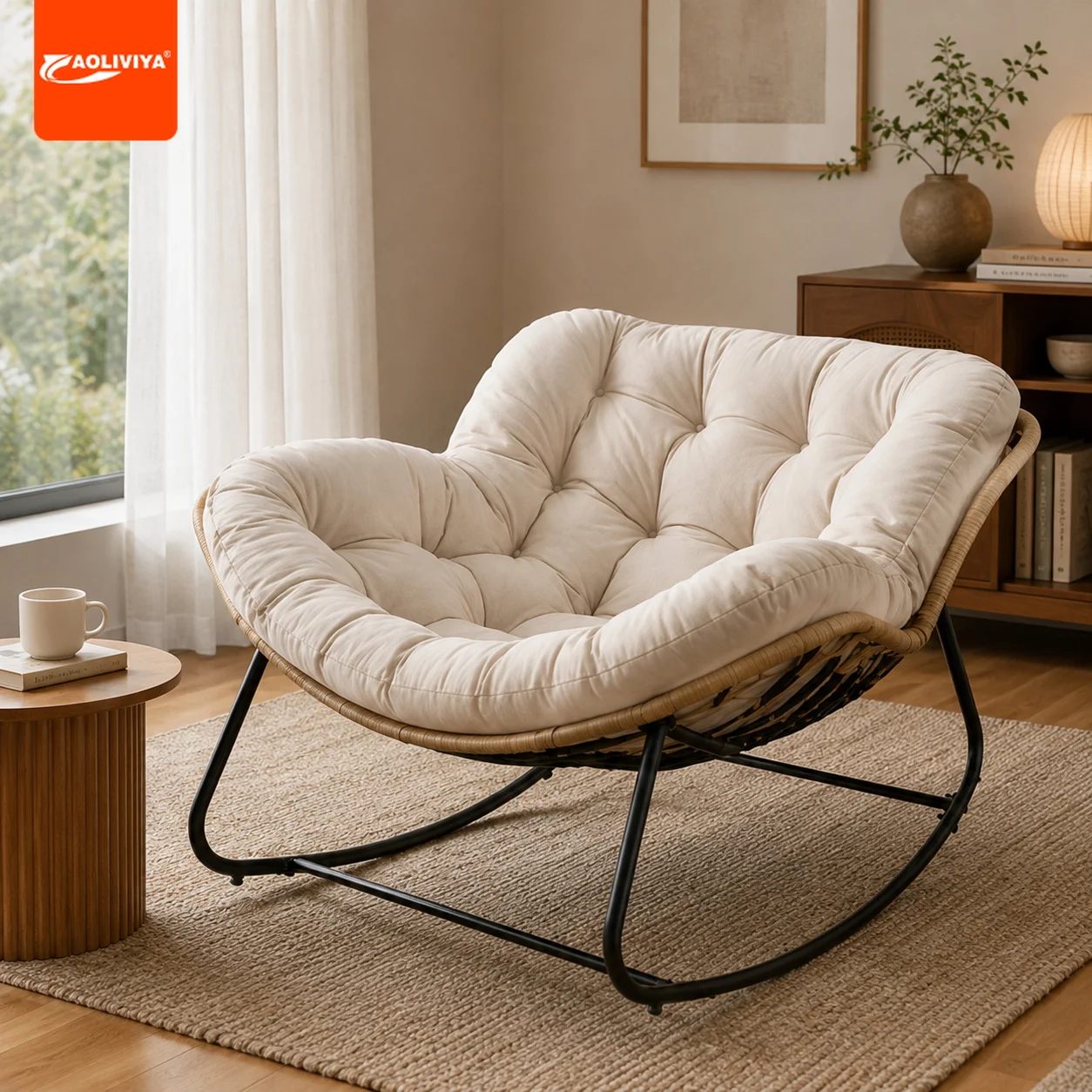 AOLIVIYA Wicker Birds Nest Rocking Chair For Home Lazy Chaise Lounge Cloud Rattan Balcony Casual Single Sofa Seat Unit