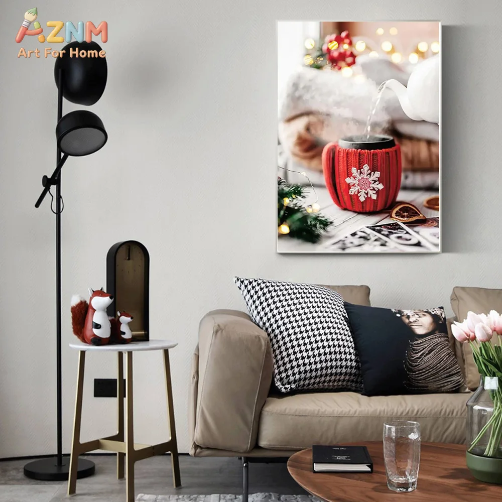 AZNM Rustic Winter Christmas Canvas Wall Art Santa Snowman Cabin Print for Cozy Holiday Home Decor