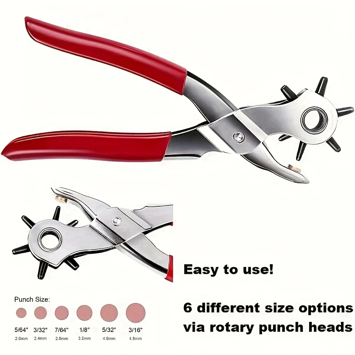Leather Hole Punch,9" Belt Hole Puncher for Leather Heavy Duty, 6 Size Revolving Leather Belt Hand Hole Puncher image 6