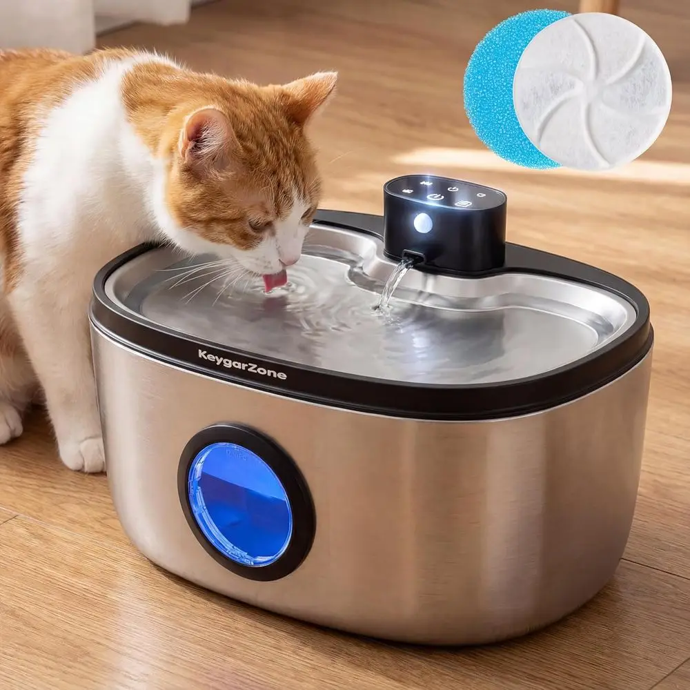 

5L Stainless Steel Pet Water Fountain for Cats & Dogs, Indoor, Automatic, Battery-Powered, Ultra-Quiet with Filter