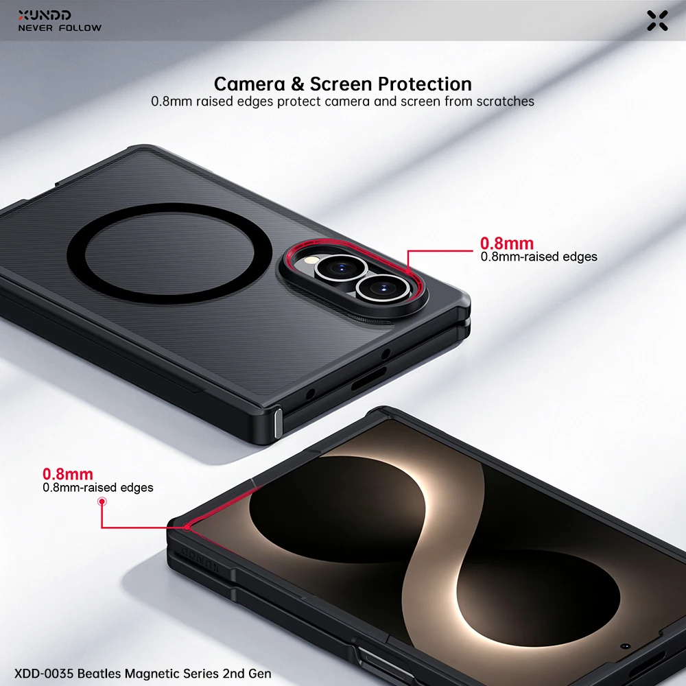 XUNDD For Samsung Galaxy Z Fold 8 Wide Case, Hinge Protection Anti-Yellow Airbag Shockproof Magnetic Kickstand Slim Clear Funda