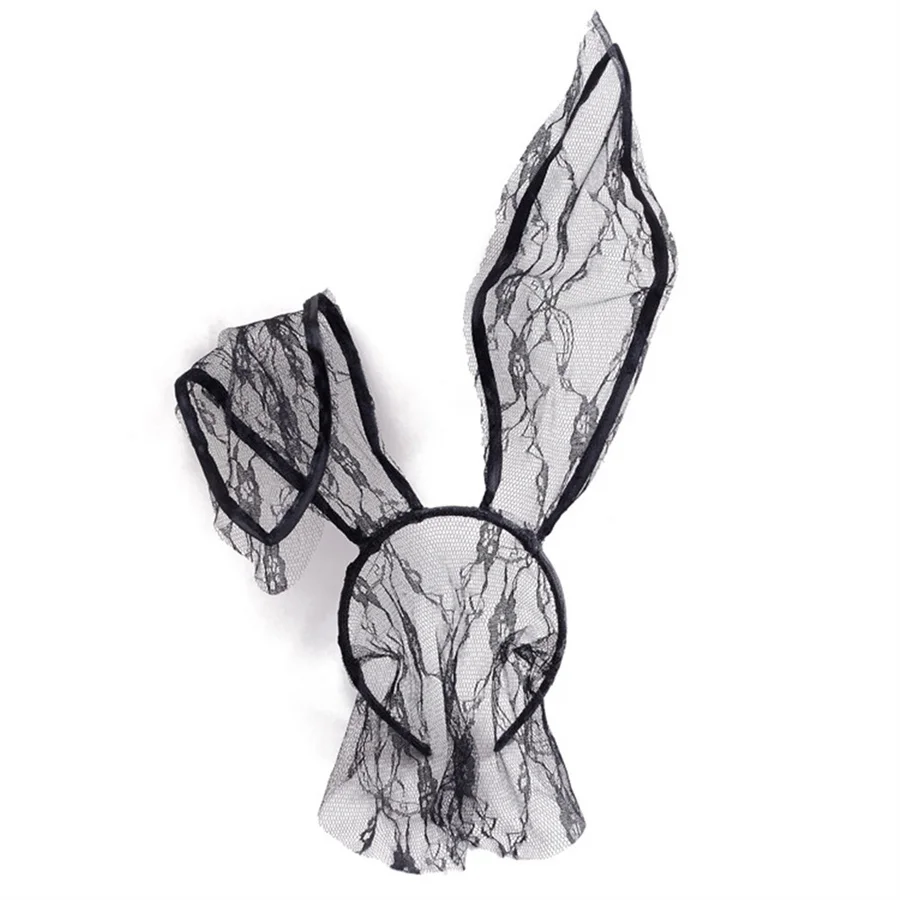 Gothic Lace Rabbit Bunny Ears Veil Eye Mask Halloween Party Headwear Hair Accessories For Women Sexy Bunny Girl Cosplay Mask