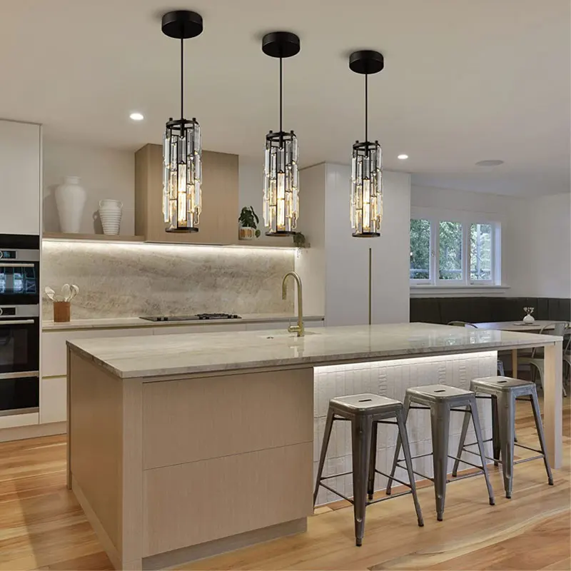 Small Gold Crystal Chandelier Lighting Modern Black Pendant with LED Lights for Kitchen Dining Room and Entryway - Image 3